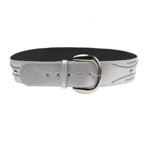 SUTONGXUE Pin Buckle Rivet Waist Belt Y2K Silver Wide Belt Punk Trouser Decoration PU Leather Waistbands Girl