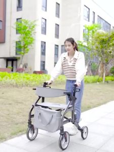 3 in 1 Foldable Rollator Walker Lightweight Heavy Duty Senior Wheelchair Shopping Cart with Foot Rest Multifunctional Mobility Aid for Elderly Daily Walking Shopping and Resting