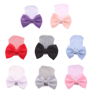 Bowknot Baby Warm Hat Windproof Infant Bonnet Hospital Caps Newborns Headgear Shower Present for 0-1 Month Girls