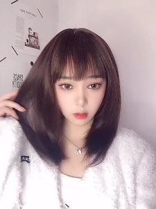 Wig Womens Long Hair Inner Buckle Collarbone Length Haircut Short Hair Styling Air Bangs Artificial Human Hair Natural Full-Head Wig