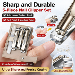 【Sharp &amp Durable】5-Piece Nail Clipper Set Multi-functional Professional Manicure Tools Ergonomic Nail Trimmer