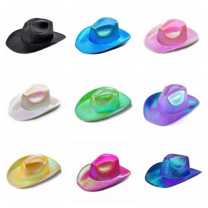 PENTU Glamorous Neon Western Hat Pearlescent Shine Glitter Finish Cowgirl Party Hat Celebration Comfortable Fit Glitter Cowgirl Hat Costume Party