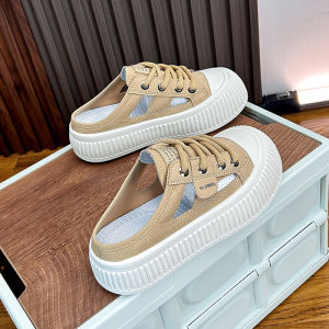 รองเท้าสีขาวพื้นนุ่มลำลอง คนขี้เกียจสวมรองเท้าแตะครึ่งตัว