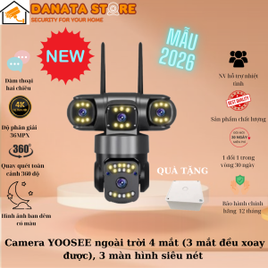 (Mẫu 2026) Camera YOOSEE WIFI ngoài trời 4 mắt 3 màn hình 56MPX tích hợp LED siêu nét - Hàng nhập khẩu
