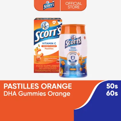 Scotts 100% Vitamin C Pastilles Orange 50s + Omega-3 DHA Gummies Orange 60s