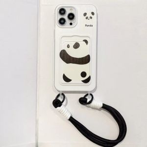 Cartoon PANDA Card BAG with Hanging ROPE Case for iPhone 11 13 12 14 15 PRO MAX Anti DROP Soft Case casing for iphone13 Case