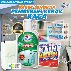 EZCLEAN PAKET LENGKAP PEMBERSIH KERAK KACA CERMIN AQUARIUM PEMBERSIH KACA PEMBERSIH KERAK AIR PEMBERSIH JAMUR KACA (EZCLEAN SHOWER GLASS CLEANER + WHITE PAD/SIKAT ANTI GORES + LAP MICROFIBER SERBAGUNA)