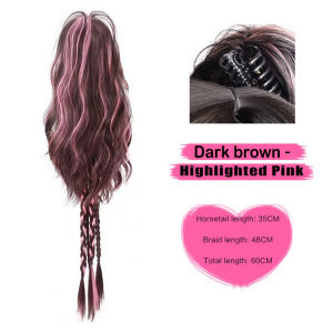 New Style Highlights Pink Long Curly Ponytail Box Braid Twists Hairpiece Wig for Women