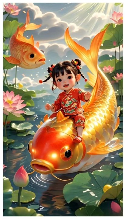 🐟👼 TRANH THÊU TIÊN ĐỒNG CƯỠI CÁ CHÉP VS8340 – BIỂU TƯỢNG MAY MẮN ...