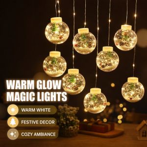 LED Christmas Wishing Ball Fairy Curtain Lights 3M 10Pcs Plug In PVC Decor Lights Home Party Bedroom