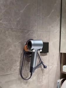 AE Luxury hair dryer holder made of walnut wood no-drill wall-mounted shelf for bathroom
