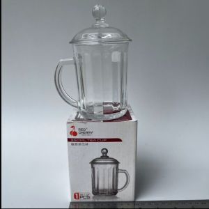 gelas / mug kaca cherry dengan tutup ukuran 350 ml TEA 201