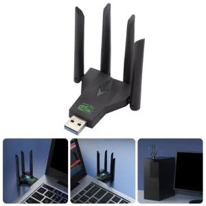 4 Antennas USB3.0 WiFi Adapter 2.4GHz 5GHz Double Band Networking 1300Mbps Fast Speed for Systems