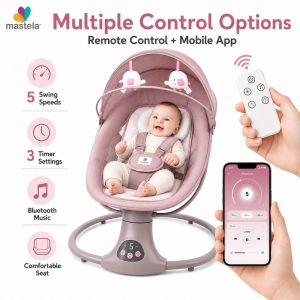 Mastela Smart Electric Baby Cradle/Rocker (App & Remote Control) 5 Swing Speeds Bluetooth Lullaby Playback 3-Level Backrest