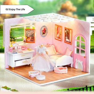 [Ready Stock][Scene Series] DIY Dollhouse Miniature Kit Miniature Furniture with Dust Cover LED Light Wooden Mini House Mini Shop Cafe Bakery Cute Cheap Decoration Birthday Gift Door Gift Puzzle Handcrafted Handmade Educational Toys for Kids Girls Boys