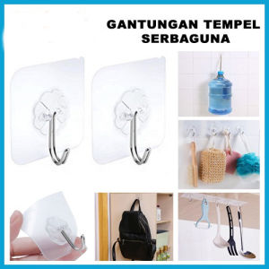 Gantungan Tempel HOOK Ajaib Transparan Besi Cantelan Dinding Kait Dapur Kaca Kamar Mandi Tembok