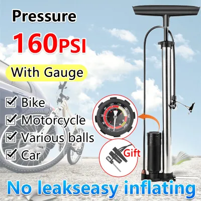 🚲Stainless steel body🛵Air pump for motorcycleHigh Pressure Air Pump for Bike with Gauge 160PSI For Bike/Motorcycle/MTB/Car/Sports Ballbike pump with gaugebomba sa gulong ng bikepambomba sa gulong ng bikeair pump portablebike pump portable