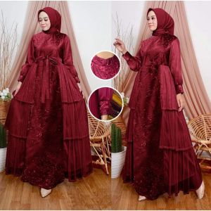 GAMIS CELLINE / BRUKAT MEWAH / BAJU LEBARAN / GAUN PESTA / PAKAIAN WANITA / BUSANA MUSLIM