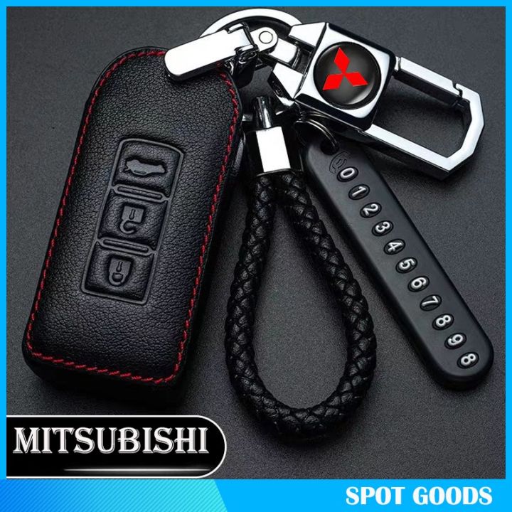 For Mitsubishi Car Key Cover Key Holder Leather Remote Fob Case - Main Image