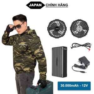 [PIN 86.000mAh Quạt 18V] Bộ Áo Điều Hòa JAPAN Nhật Bản Chính Hãng Sử Dụng Cho Người Lao Động Dưới Thời Tiết Nắng Nóng Chạy Liên Tục 17 - 20 Tiếng BH 1 Năm Tặng 2 Túi Đá Khô