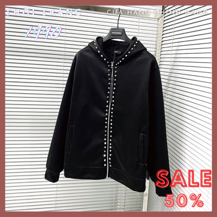 Áo Hoodie Zip Đính Đá Cao Cấp, Áo Khoác Nỉ Nam Nữ Đính Đinh Quanh Áo Cá tính, Áo Nỉ nam