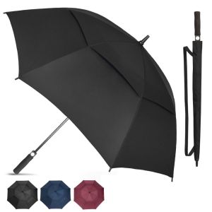 MINUTE Vented Design Golf Umbrella Double Canopy Windproof Parasol Durable Waterproof Automatic Open Umbrella Outdoor Sports