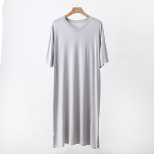 Men modal cotton Pajamas Sleeping Dress 2023 summer Short Sleeve Dresss Plain Loose long tshirts V-Neck Long tshirt woman T-shirt Casual Nightwear㏇X0409