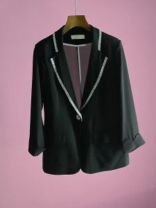 Womens Blazer Korean Style Plain Solid Color Plus Size Thin Slim Fit Seven-Point Sleeve Suit Coat Fashion Top Jacket㏇0701