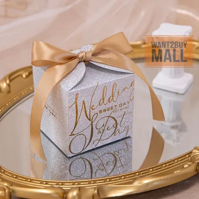 🇲🇾 Gold Silver Square Wedding Party Favour Goodies Gift Souvenir Doorgift Candies Candy Paper Box Kotak Gula-Gula Kahwin candy box gift doorgift