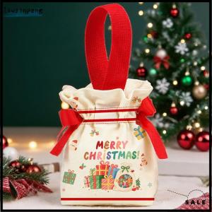 [liujinpeng] Christmas Canvas Drawstring Bag Christmas Candy Gift Packaging Bag Cartoon Handbag For Apple DIY New Year Xmas Home Party Supply