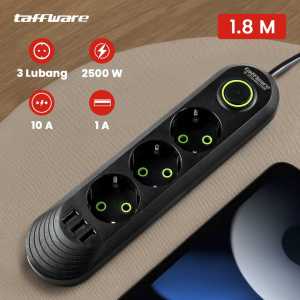 COD Taffware Stop Kontak 3/4 lubang Saklar On Off USB Port EU Plug 10A 110-250V 2500W 2 Meter