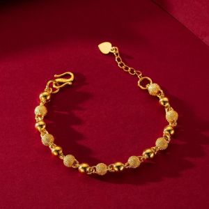 New Arrival Delicate Gold Plated Bead Bracelet For Women Elegant Smooth Beaded Wrist Ornament Fashion Daily Wedding Matching Jewelry Sweet Holiday Gift For Ladies
