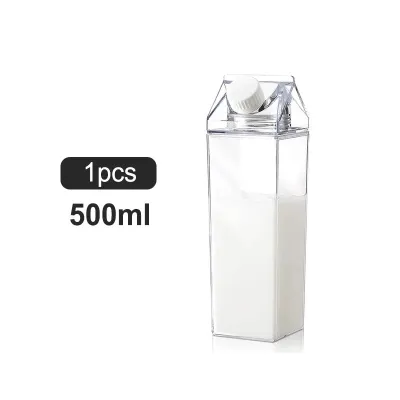 Milk Carton Water Bottle Transparent Plastic Square Milk Orange Juice Tea Container Box Sport Cup for Sports Travel Camping