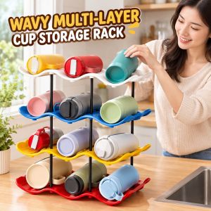 Yummy.miya Stackable Cup Organizer Rack Wavy Multi Layer Plastic Tumbler Bottle Holder Counter Storage