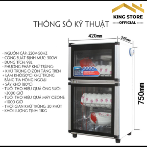 Máy sấy khử khuẩn bát đĩa gia đình 98L Kore Tủ khử trùng bằng ozon hồng ngoại sấy khô chén bát cực nhanh - King Store