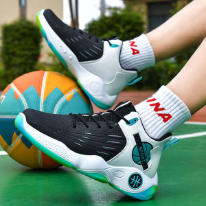 Outdoor basketball shoes mens mid-cut lace-up non-slip sports shoes mens trendy thick-soled mens Sneakers COD