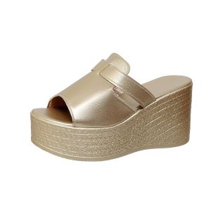 Free Shipping Plus-Size Extra-High-Heeled Slippers For Women Designed For Outdoor Wear Wedge Sandals With A Single Strap And Thick Soles