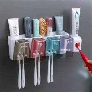 Reday stock Punch-free Plastic Toothbrush Holder Toothpaste Storage Rack Shaver Tooth Brush Dispenser Organizer Bathroom Accessories-Radom free sticker