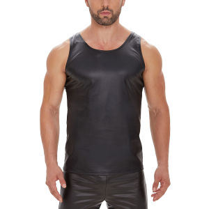 Plus Size Mens Shiny Leather Tank Top Soft Matte Leather T-Shirts Sleeveless Male High Elastic V-neck Shaping Vest【Sekexi-00245】