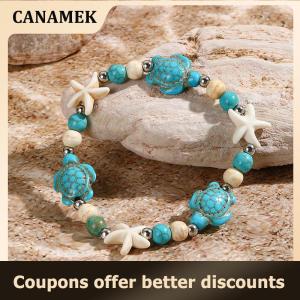 【 CANAMEK 】 Bohemian Natrual Shell Beads Bracelets For Women Sea Star Turtle Conch Woven Rope Bracelet Beach Handmade Holiday Jewelry Gifts