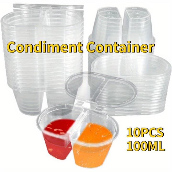 Pastic Container Condiment 10PCS Plastic Condiment Container Double Compartment Transparent ...