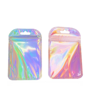 50pcs Shiny Laser Holographic Flat Bag Resealable Pouch for Beauty Sundries Gift Wrap Home Use