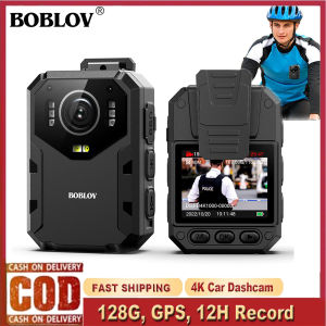 BOBLOV B4K1 2196P GPS Body Mounted Camera 128GB Police BodyCam 4K Video Audio Recorder DVR 12Hours Night Vision Body Camera Car Dashcam Camcorder with Red-Blue Alarm