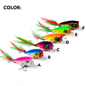 ZEEMIN Mini Popper Fishing Lures 4.3cm 4g Topwater Hard Bait Artificial Wobblers Plastic Pesca Fishing Tackle with 10# Feather Hooks