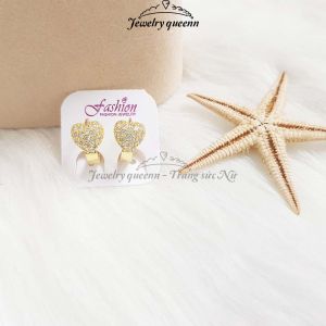 Khuyên Tai Titan Bông Tai Mạ Vàng Đính Đá Hình Trái Tim Cách Điệu Thanh Lịch Phong Cách Hàn Quốc B25V58 | Jewelry Queenn