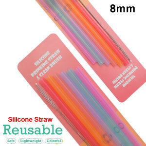 Portable flexible transparent silicone straw seamless environmentally friendly reusable beverage milk tea straw with brush