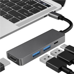 Play High Definition 4K Adapter Cables  Type C to HDMI  4 in 1 USB Type C to HDMI/VGA/USB 3.0/PD  4K 60HZ Multiport Hub USB C OTG Adapter Converter for Macbook Pro/Air