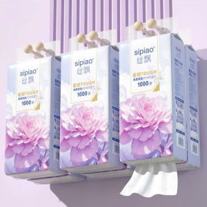 Thùng 10 Bịch Giấy Treo Đa Năng SIPIAO Hoa Mẫu Đơn Khăn Rút Treo Tuờng 4 Lớp mỗi bịch 1000 Tờ Tặng Kèm Móc Treo