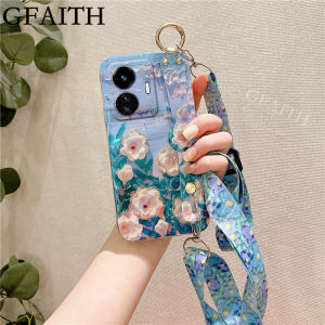 [GFAITH] white camellia flowers Case VIVO Y21 Y21T Y33S Y21A Casing Painting Flowers Soft Cover With Wrist Strap Holder and Lanyard