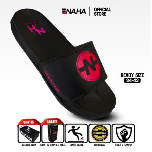 NAHA - Sandal Slop Pria Distro Wanita Karet Hitam Size 34 - 43